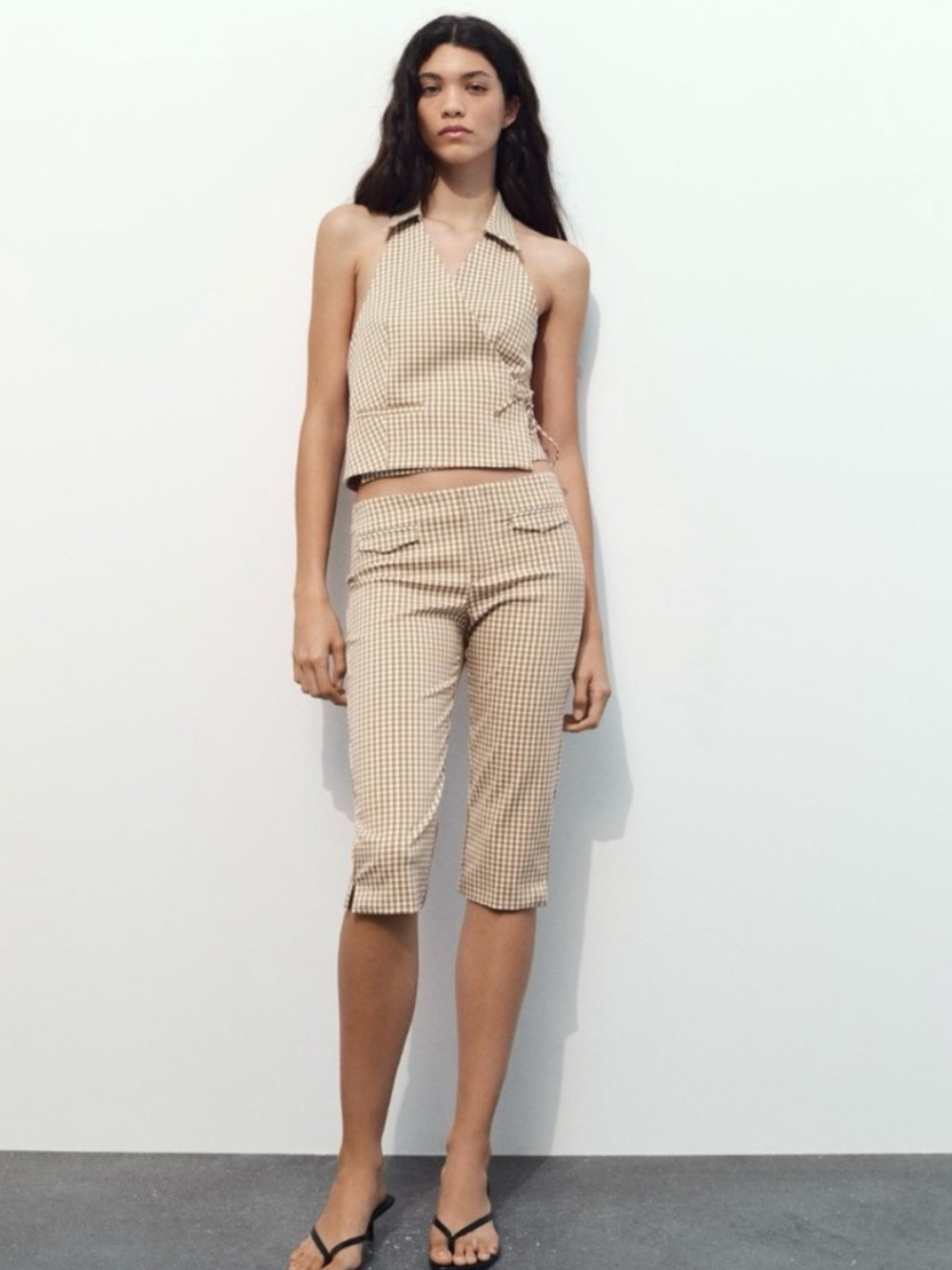 Zara Beige and White Gingham Two-Piece Set (together)- size Small